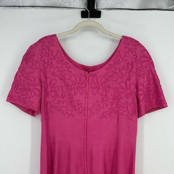 Vintage 80’s Marie St. Claire Midi Dress Size 12 Pink Floral Embroidered Modest - Picture 9 of 11